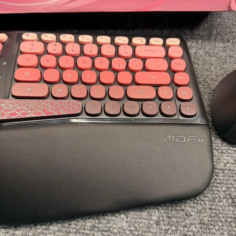 MOFii BOMI Wireless Ergonomic Keyboard Mouse Combo Pink Black Open Box PC